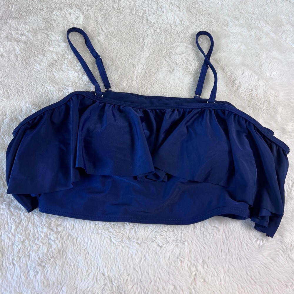 Navy Blue Ruffle Flounce Bikini Top Adjustable Straps Size Medium Unbranded NWOT